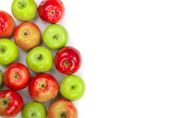 red and green apples isolated on white background with copy space for your text, top view. Flat lay pattern