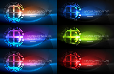 Set of techno earth planet concept backgrounds, global idea