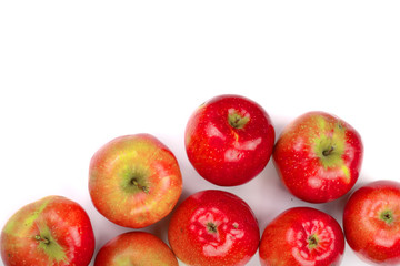 red apples isolated on white background with copy space for your text, top view. Flat lay pattern