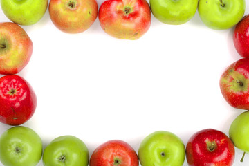 red and green apples isolated on white background with copy space for your text, top view. Flat lay pattern