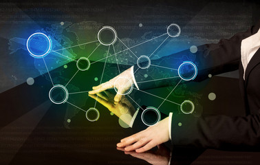 Hands touching interactive table