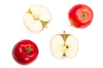 red apples with slices isolated on white background top view. Flat lay pattern