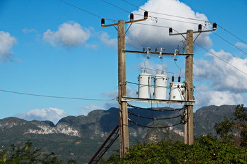 Electric tranformers in Vinales Valley National Park in Cuba
