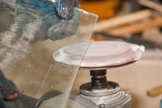 To Process The Edge Of Glass. Processing Of A Keen Edge Of Glass.