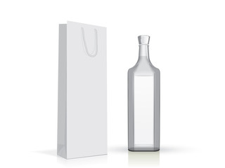 transparent glass bottle with bag on a white background mock up 