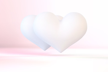 Realistic white vector valentine heart in 3d style with glare on white background. Vector illustration