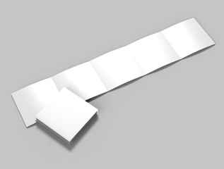 Accordion fold square brochure, ten page leaflet, concertina fold. blank white 3d render illustration.