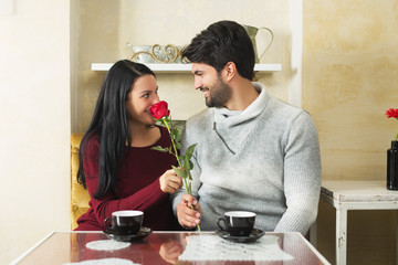 Young couple in a cafe
