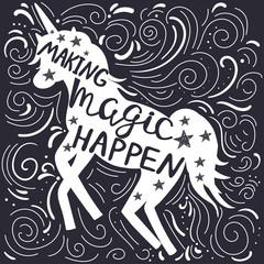 Inspirational abstract poster with unicorn silhouette and text