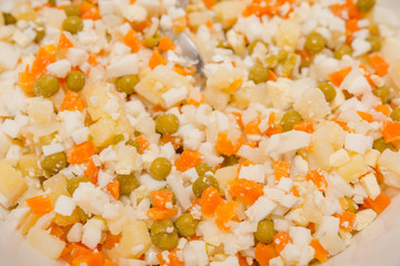 Salad close up. Russian salad close up. National Russian dish.