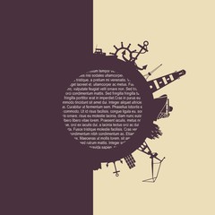 Obraz premium Circle with sea shipping and travel relative silhouettes. Objects located around the circle. Field for text. Modern brochure, report or leaflet design template.