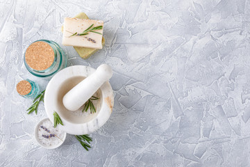 Piece of natural soap with rosemary.