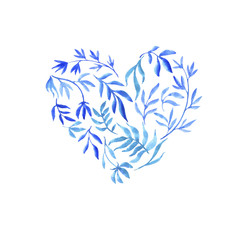 heart from watercolor doodle plants and flowers