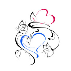 hearts 4. two lovers heart among the leaves and flowers
