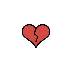 Outline red broken heart icon isolated on grey background. Line love pictogram. Valentines day symbol. Editable stroke. Vector illustration