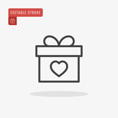 Outline Gift box icon isolated on grey background. Line Present pictogram. Valentines day symbol. Editable stroke. Vector illustration