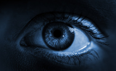 Human eye. Blue toned. Macro shot.