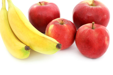 Apples and bananas. Fruits on a white background. For advertising