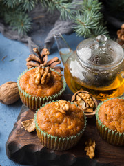 Home made Carrot spiced muffins with walnuts. Winter holiday treat