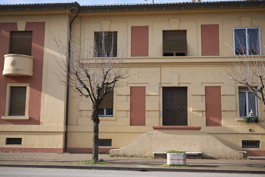 Predappio, Italy - December 22, 2017 : Social housing build by Benito Mussolini in Predappio