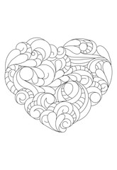 Valentine's day card. Vector  heart isolated on a white for adult coloring book