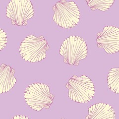 Vector seamless pattern with hand drawn scallop shells. Beautiful marine design elements, perfect for prints and patterns.