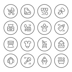 Set round line icons of newborn