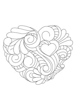 Valentine's day card. Vector  heart isolated on a white for adult coloring book