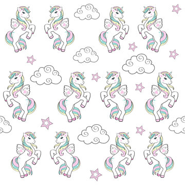 beautiful unicorn seamless pattern on a white background