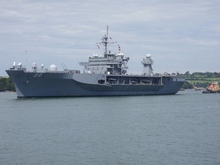 Fototapeta na wymiar USS Mount Whitney at Devonport Naval Base, Plymouth, UK