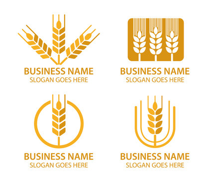 bakery wheat grain seed logo set