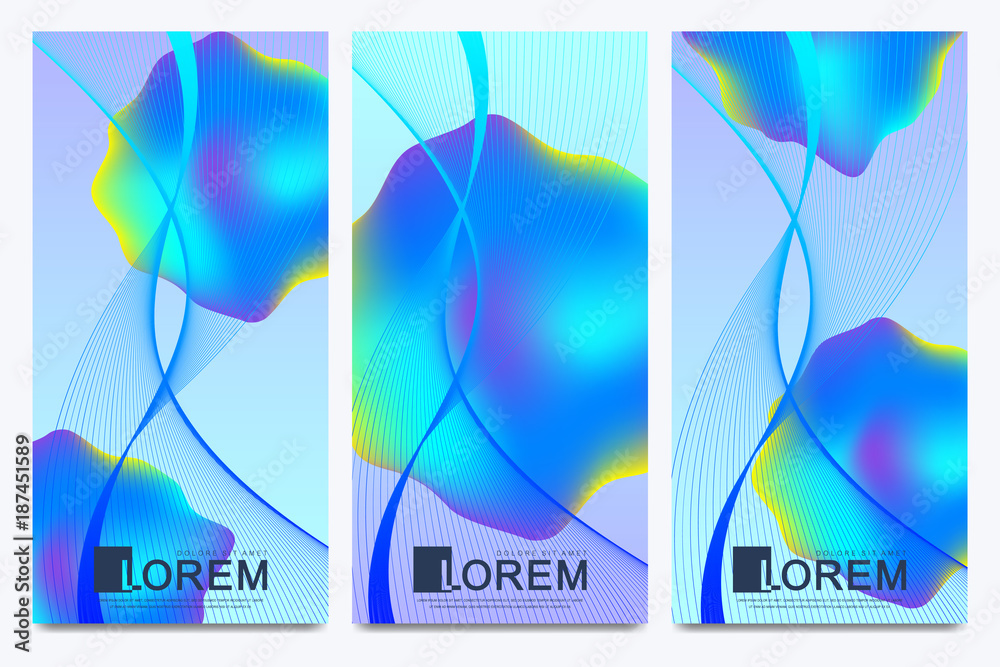 Poster modern set of vector flyers. abstract fluid 3d shapes vector trendy liquid colors backgrounds set. c