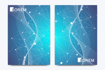 Modern vector template for brochure, Leaflet, flyer, advert, cover, catalog, magazine or annual report. Business, science, medical design. Scientific cybernetic dots. Lines plexus. Card surface