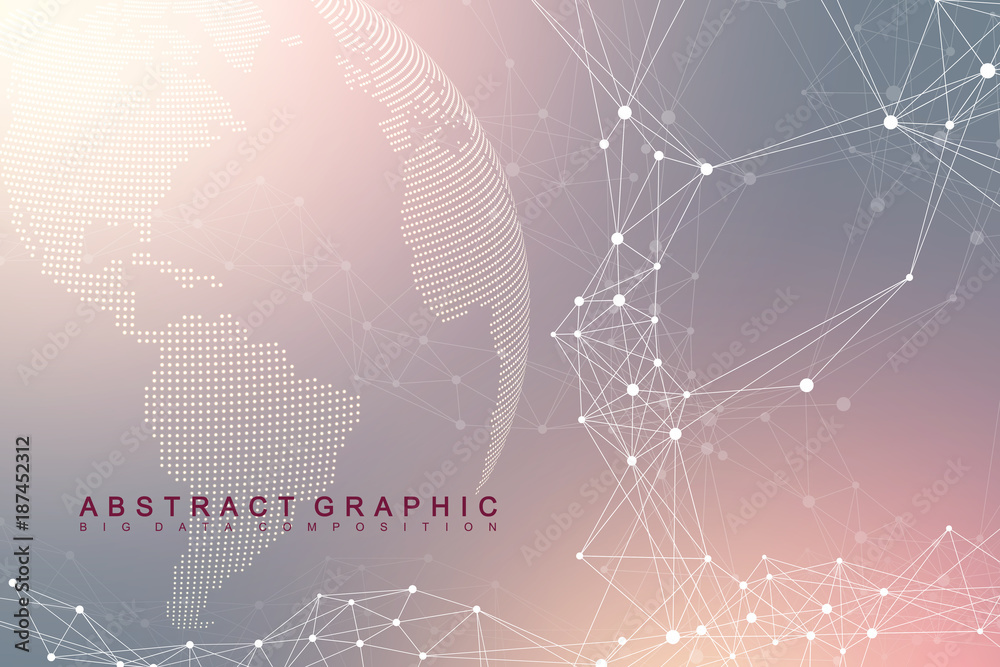 Poster Global network connection. Network and big data exchange over planet earth in space. Global business. Vector Illustration.