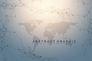 Political World Map with global technology networking concept. Digital data visualization. Lines plexus. Big Data background communication. Scientific vector illustration