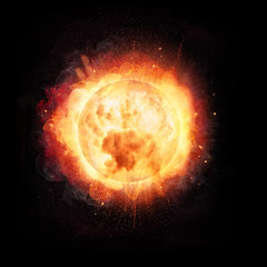 Explosion de boule de feu abstraite comme le concept de soleil sur fond noir