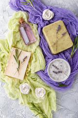 Piece of natural soap with rosemary.