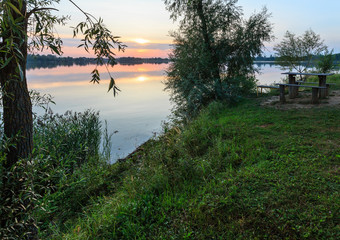 Sunset summer lake calm shore