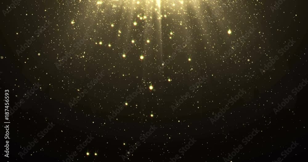 Aufkleber abstract gold glitter particles background with shining stars falling down and light flare or glare 