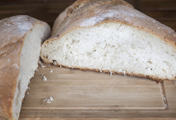 Close up view of an open large loaf of bread
