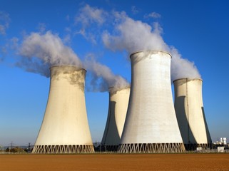 Evening colored sunset view of Nuclear power plant