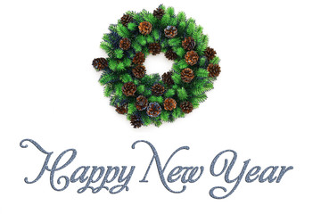 Happy New Year. Christmas wreath on a white background. Wreath, Christmas, Holly. Winter