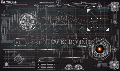 HUD UI background outer space. infographic elements. futuristic user interface. Vector science Polygonal background. Black and white infographic elements. futuristic user interface HUD