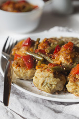 Meatballs with vegetable sauce and buckwheat