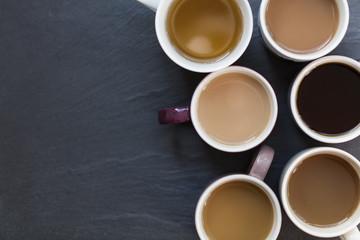 Background of various tea and coffee hot drinks