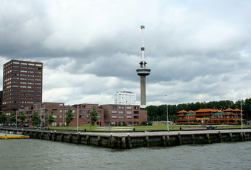 Fototapeta na wymiar Euromast is a dominant tower in the landcape of Rotterdam