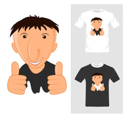 T-shirt graphic design. cartoon with thump up - vector illustration 