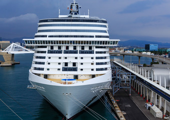 Luxury Cruise Ship at Stormy Spanish Port