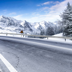 winter road and snow with frost 