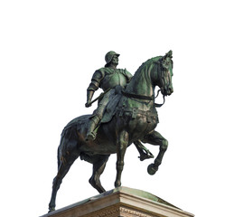 Fototapeta na wymiarBartolomeo Colleoni, italian soldier of fortune, bronze equestrian monument in Venice, cast by renaissance artist Verrocchio in the 15th century (isolated on white background) 